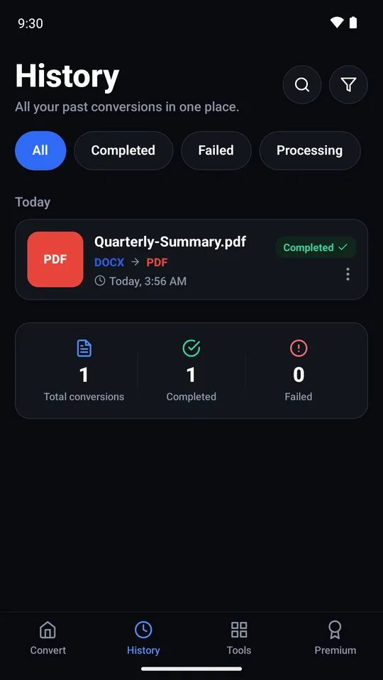 Conversion history kept on the phone